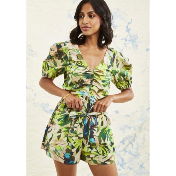 Anthropologie Love The Label Paloma Blouse Top Printed Cotton Ruffle L - Picture 1 of 9